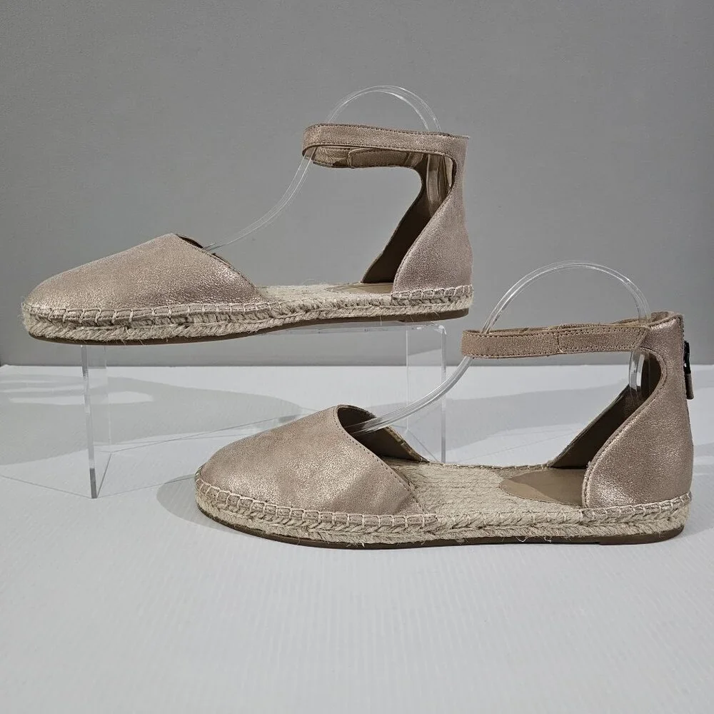 Eileen Fisher Lala Flat Espadrille Womens 10 Metallic Tan Leather Sandal